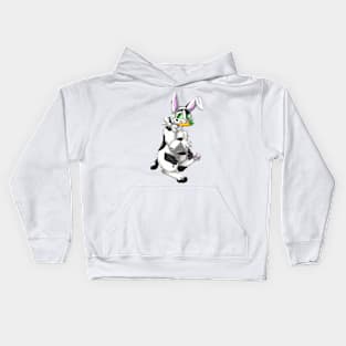 Bobtail BunnyCat: Black Bicolor Tabby (White) Kids Hoodie